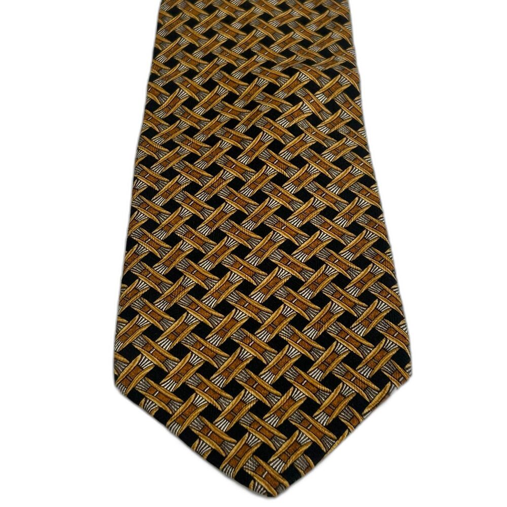 Geoffrey Beene Tie Men's Color Orange Black and Gold Pattern 100% Silk Tie